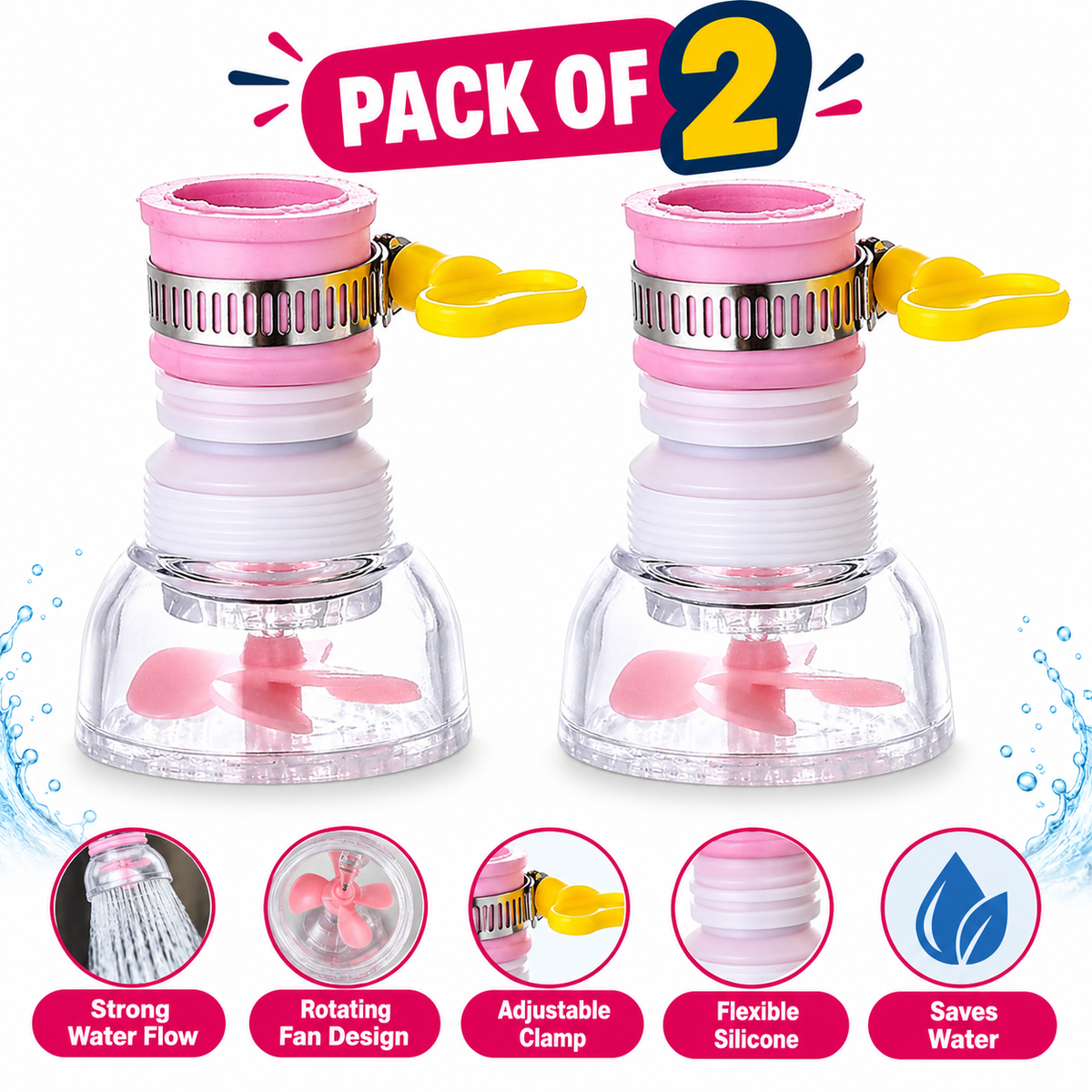 Kitchen Tap Extension with Flexible Rotatable Nozzle (Pack of 2)