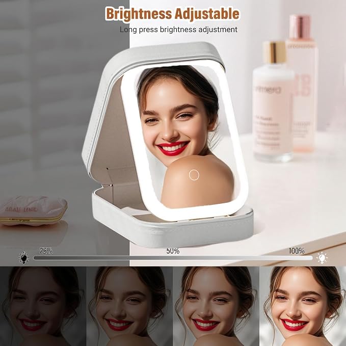 LED Travel Jewelry Case and Makeup Bag with Mirror