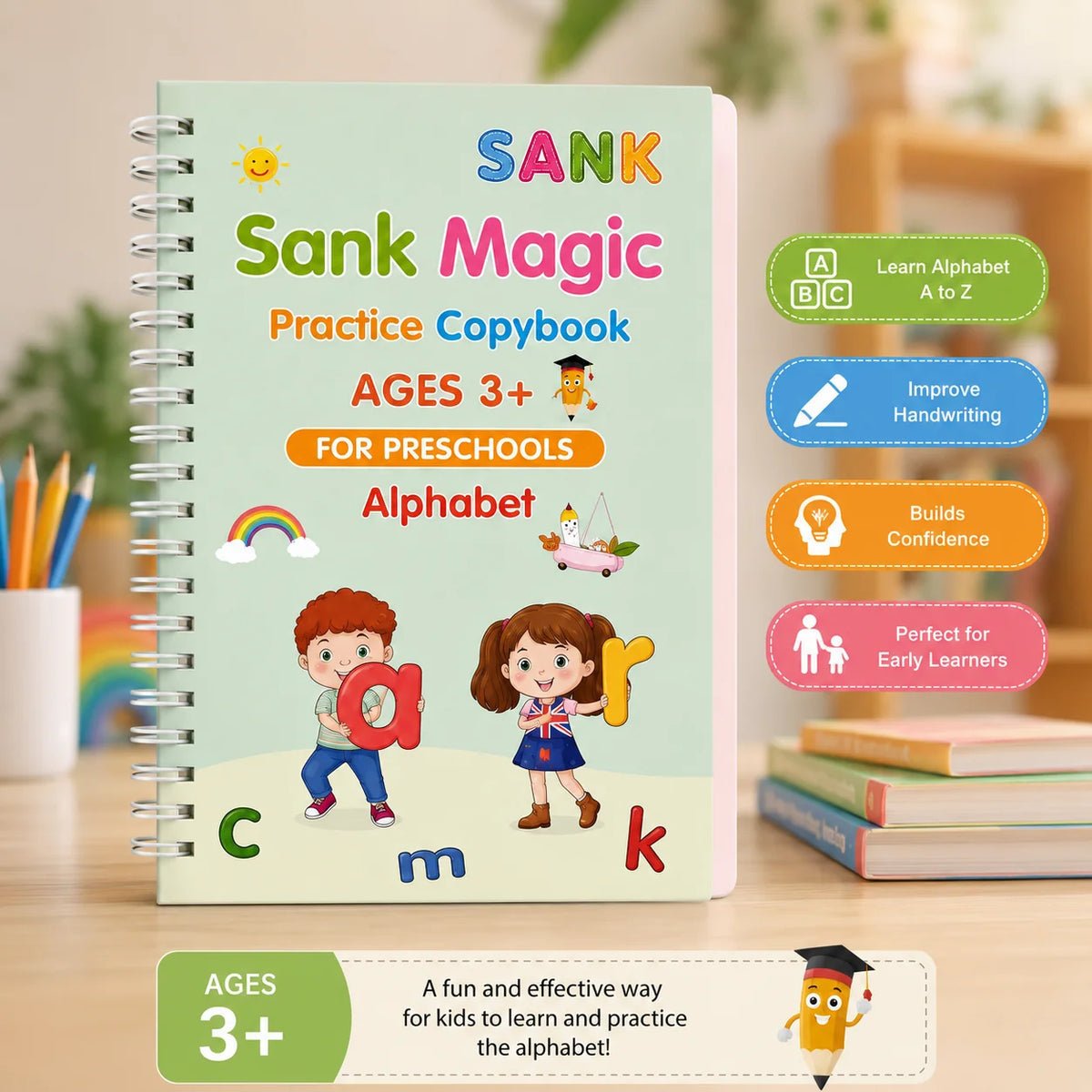 Vortex Magic Practice Copybook (No more struglling  with kids) (Buy 2 Get 2 Free)(1 magic pen & 10 refills free)