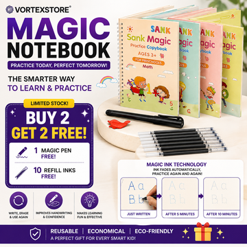 Vortex Magic Practice Copybook (No more struglling  with kids) (Buy 2 Get 2 Free)(1 magic pen & 10 refills free)