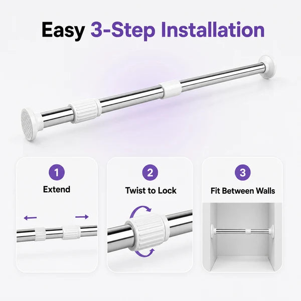 Vortex Store Drill-Free Adjustable Rod™  (Deewar mein hole nahi karna? Bas rod adjust karo, press karke fit karo.)