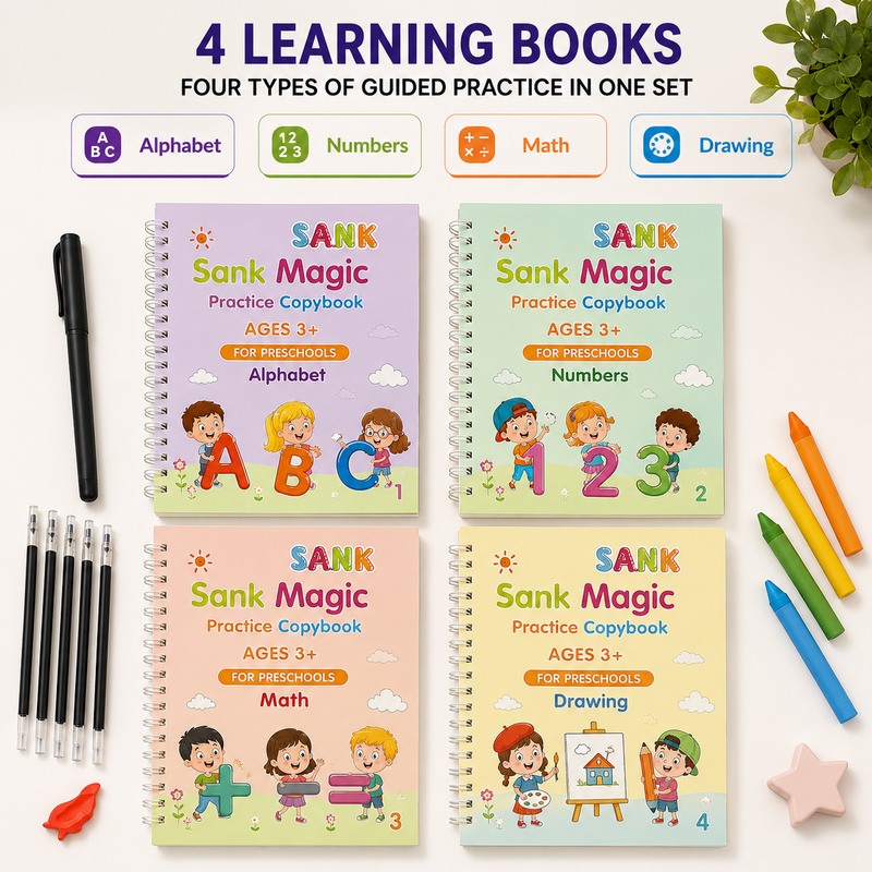 4 learning books — four types of guided practice in one set.