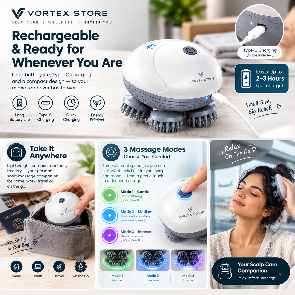 Vortex Relax™ Electric Head and scalp massager {no more waiting for others and no more stress}