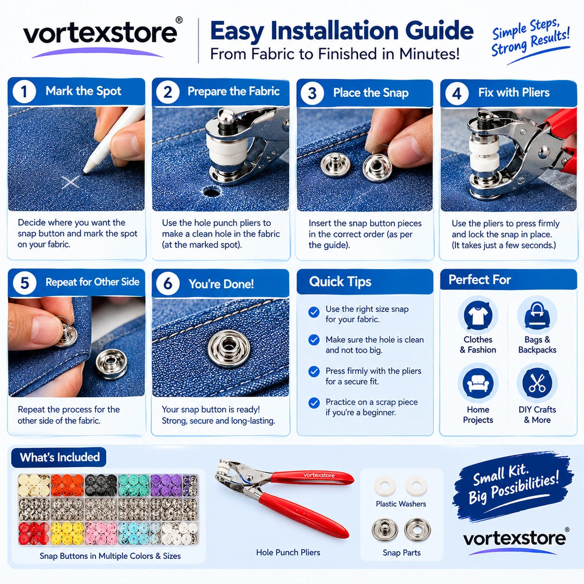 VortexStore Snap Button Tool Kit (Snap buttons ghar par khud install karein.)