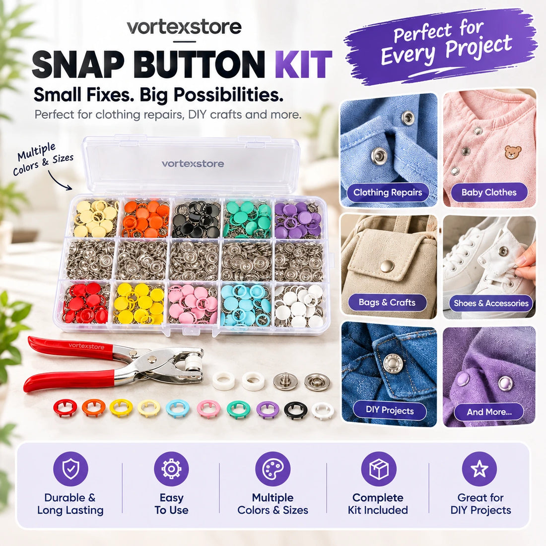 VortexStore Snap Button Tool Kit (Snap buttons ghar par khud install karein.)